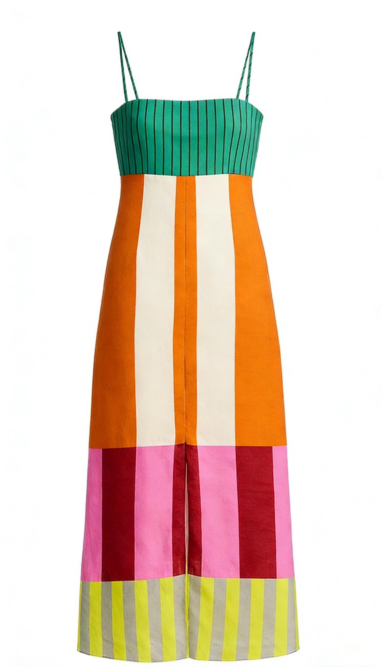 Color-blocked striped backless midi dress-Mesadic