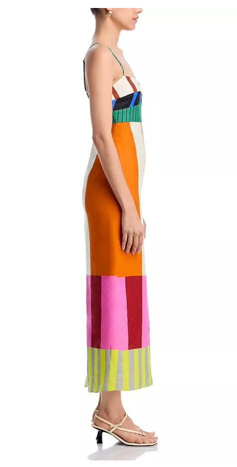 Color-blocked striped backless midi dress-Mesadic