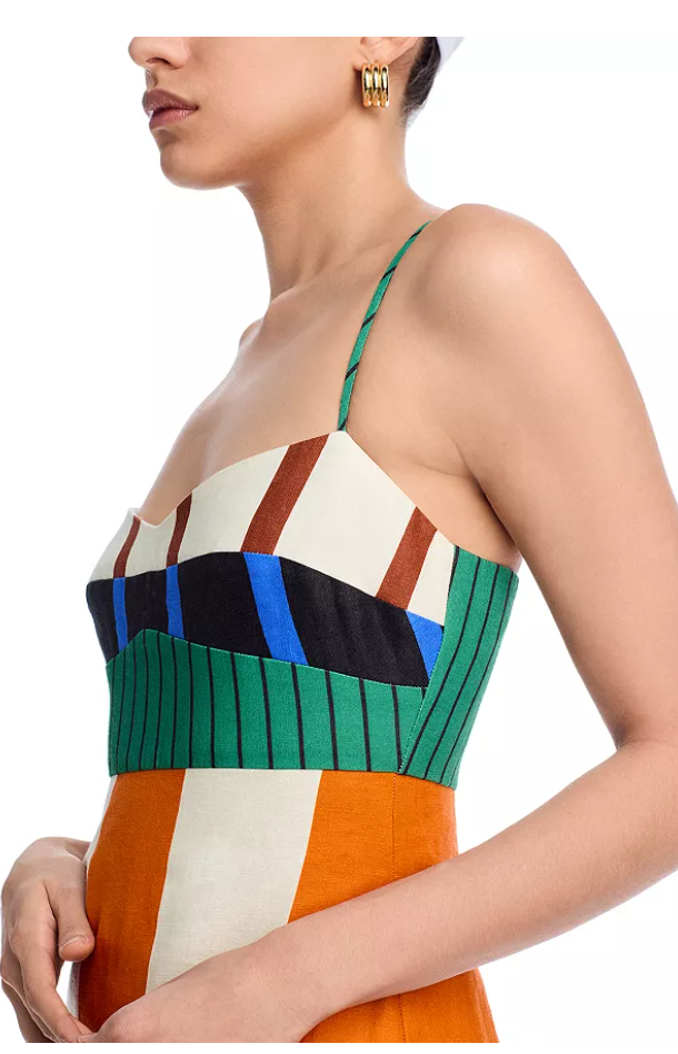 Color-blocked striped backless midi dress-Mesadic