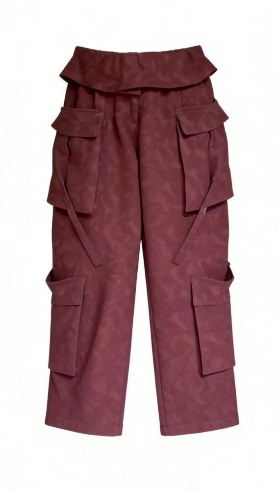 Burgundy washed cargo pants-Mesadic