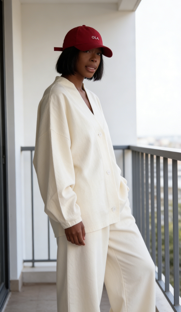 Ivory loose-fitting knit sweater and wide-leg pants set-Mesadic