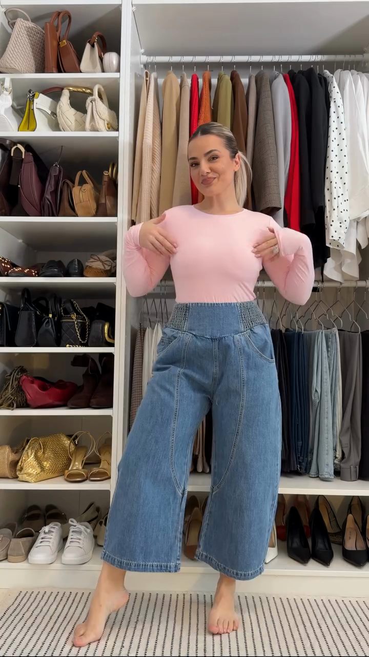 Dark blue stretch waist lantern pants-Mesadic