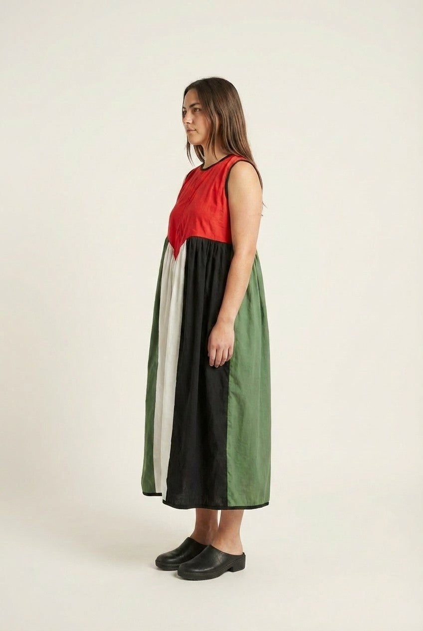 Lightweight Sleeveless Color Block Midi Dress