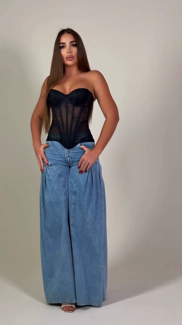 Light-colored washed extra-wide-leg lantern pants-Mesadic