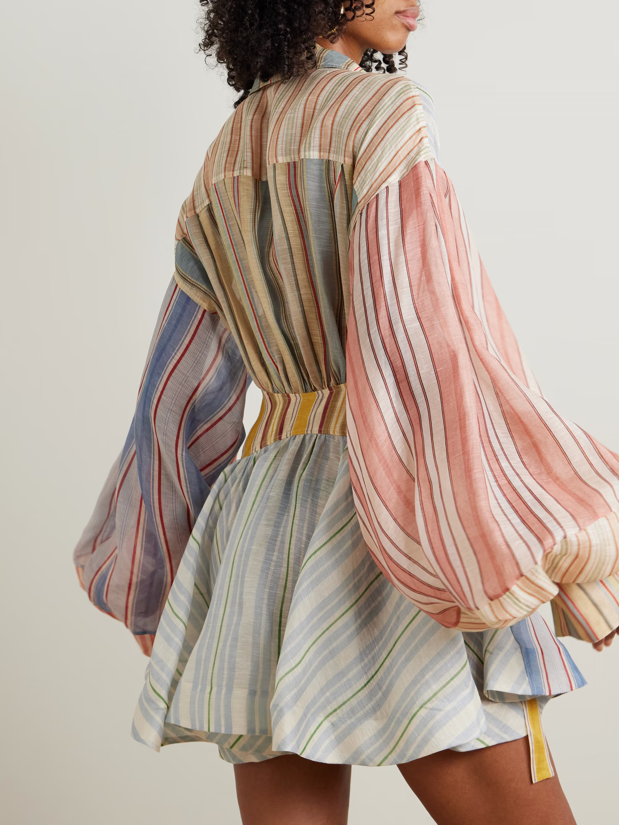 Striped Linen Wrap Mini Dress