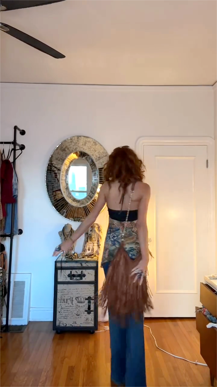 Dark denim and watercolor floral chiffon camisole-Mesadic