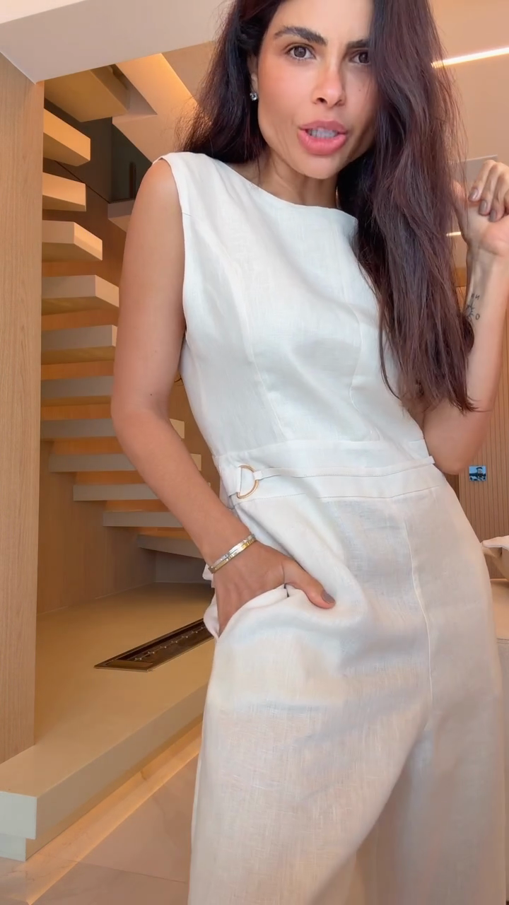 Linen blend sleeveless wide-leg jumpsuit-Mesadic