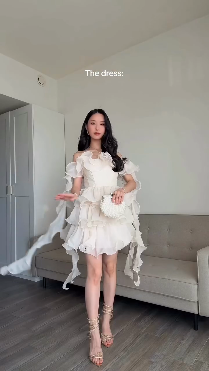 Ivory ruffled mini dress-Mesadic