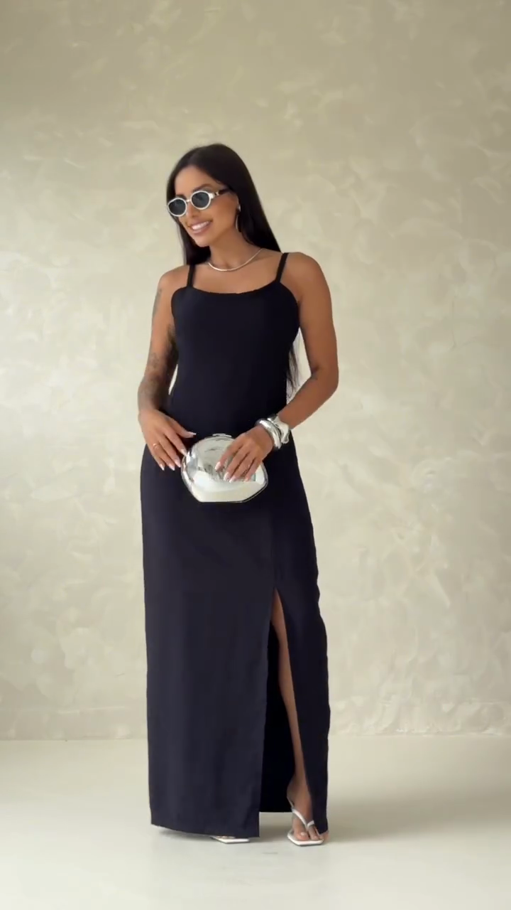 Solid color sleeveless spaghetti strap maxi dress-Mesadic