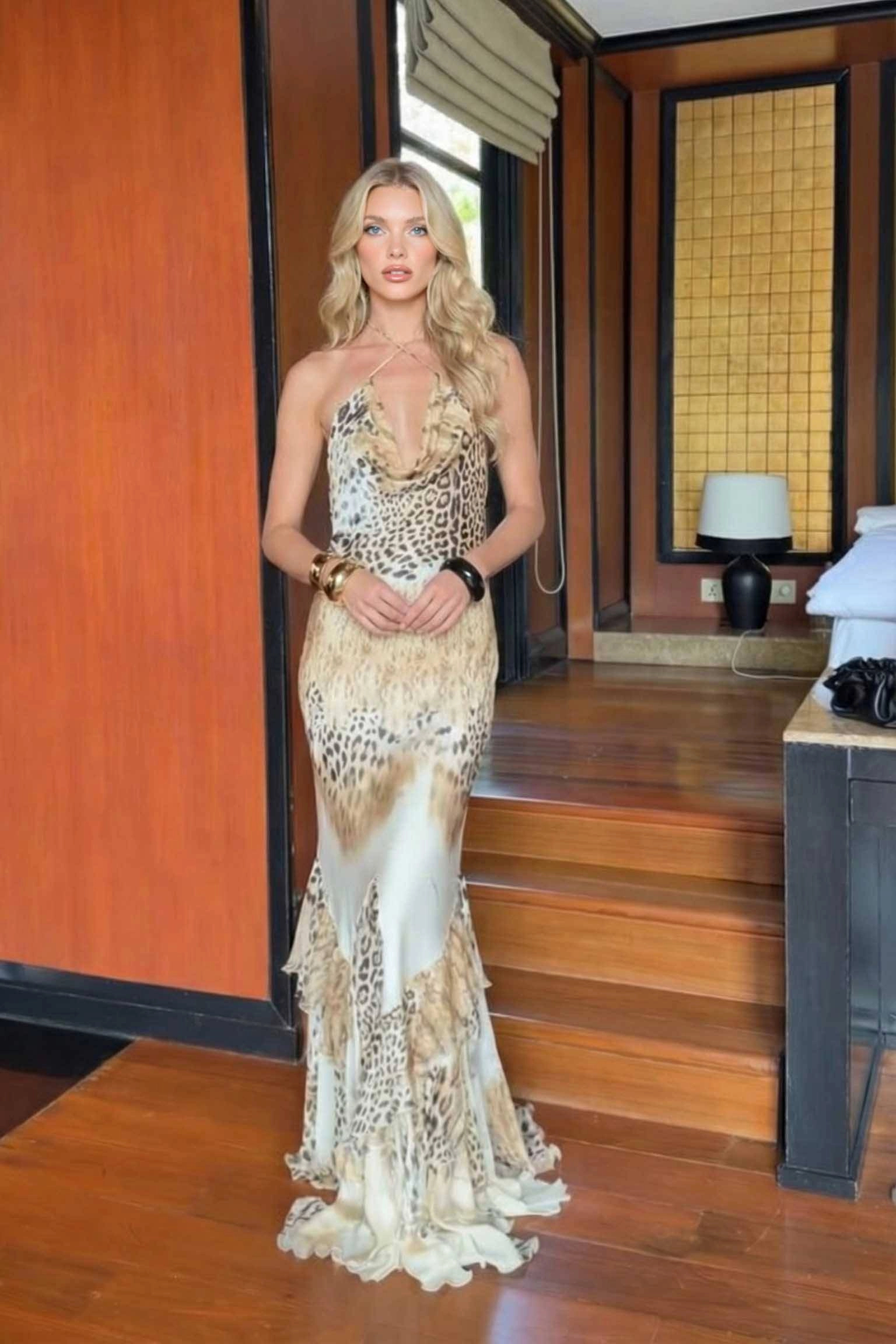 Leopard Print Chiffon Maxi Dress