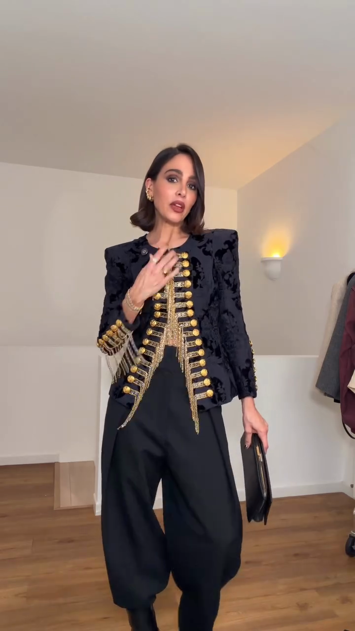 Black velvet military-style embellished suit jacket-Mesadic