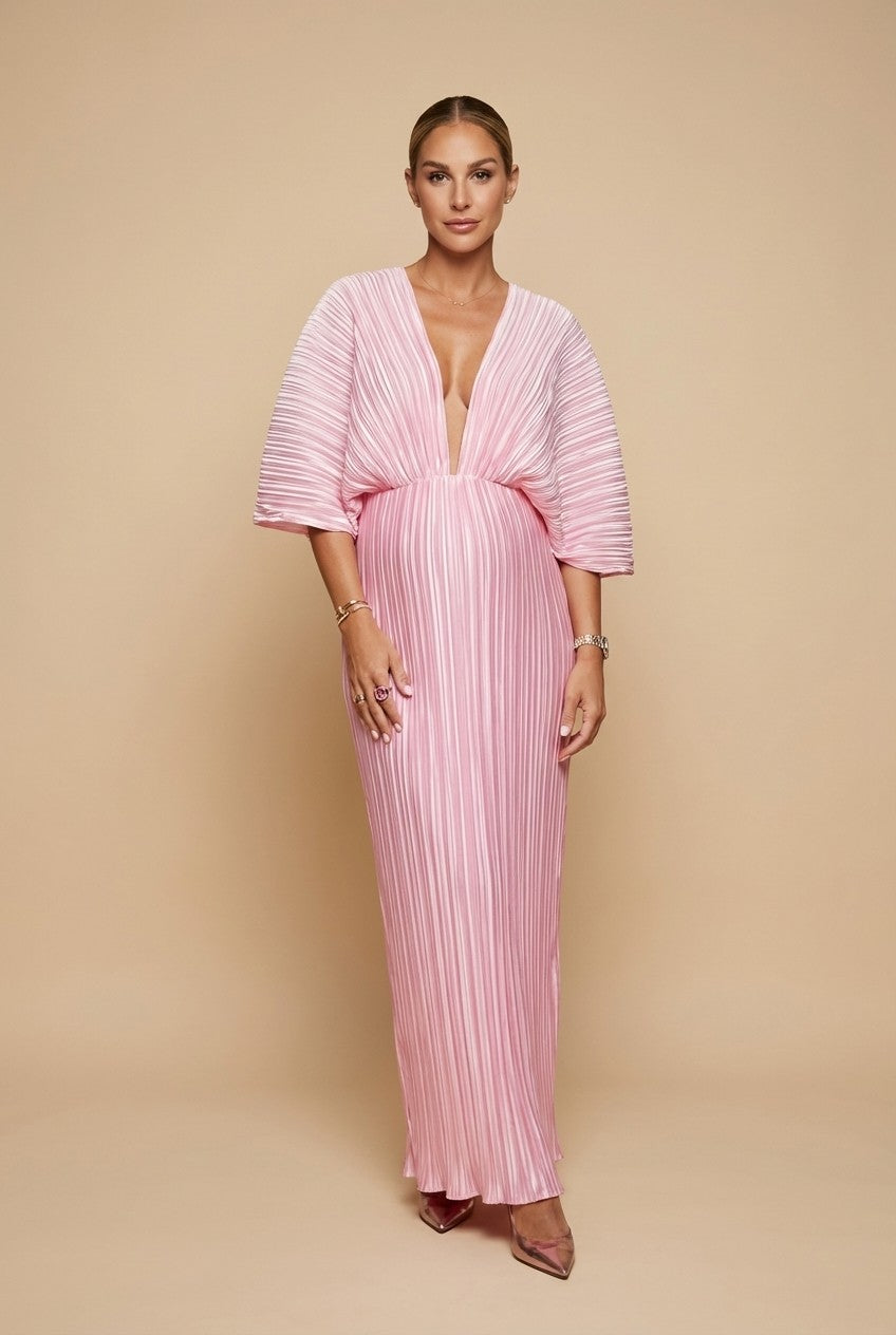 Pink Pleated Plissé Maxi Dress