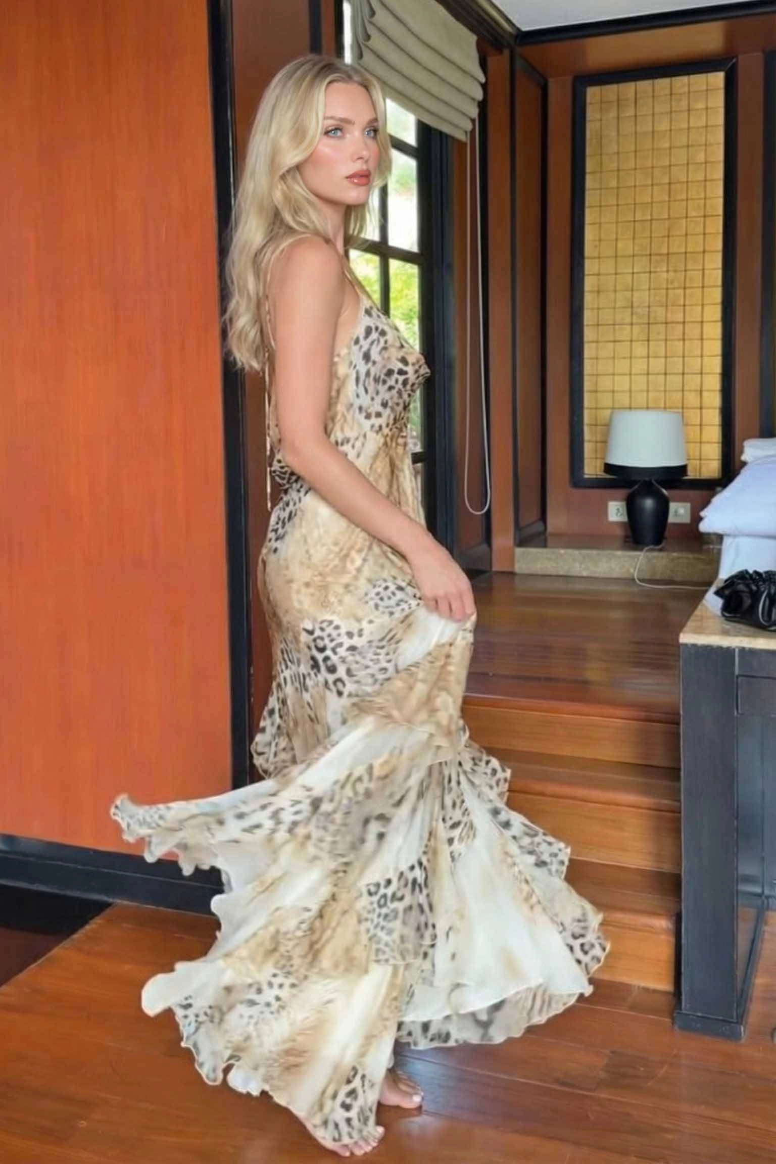 Leopard Print Chiffon Maxi Dress