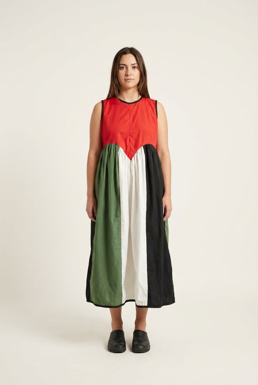 Lightweight Sleeveless Color Block Midi Dress