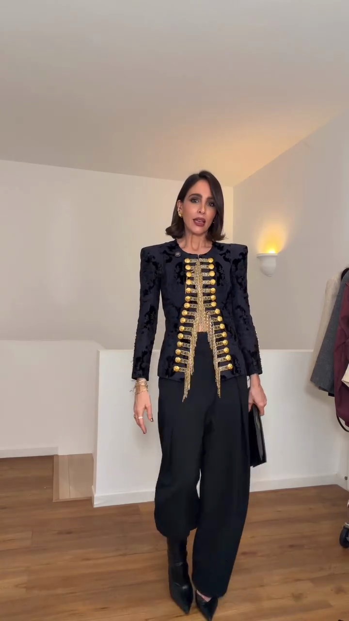 Black velvet military-style embellished suit jacket-Mesadic