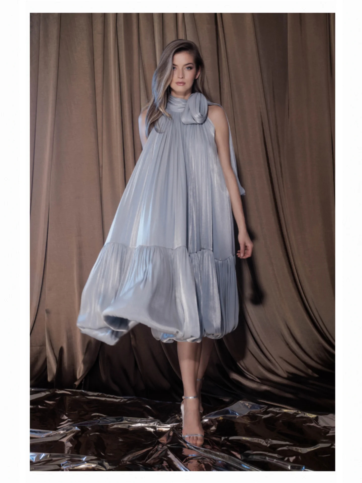 Grey Aura Pleated Maxi Dress