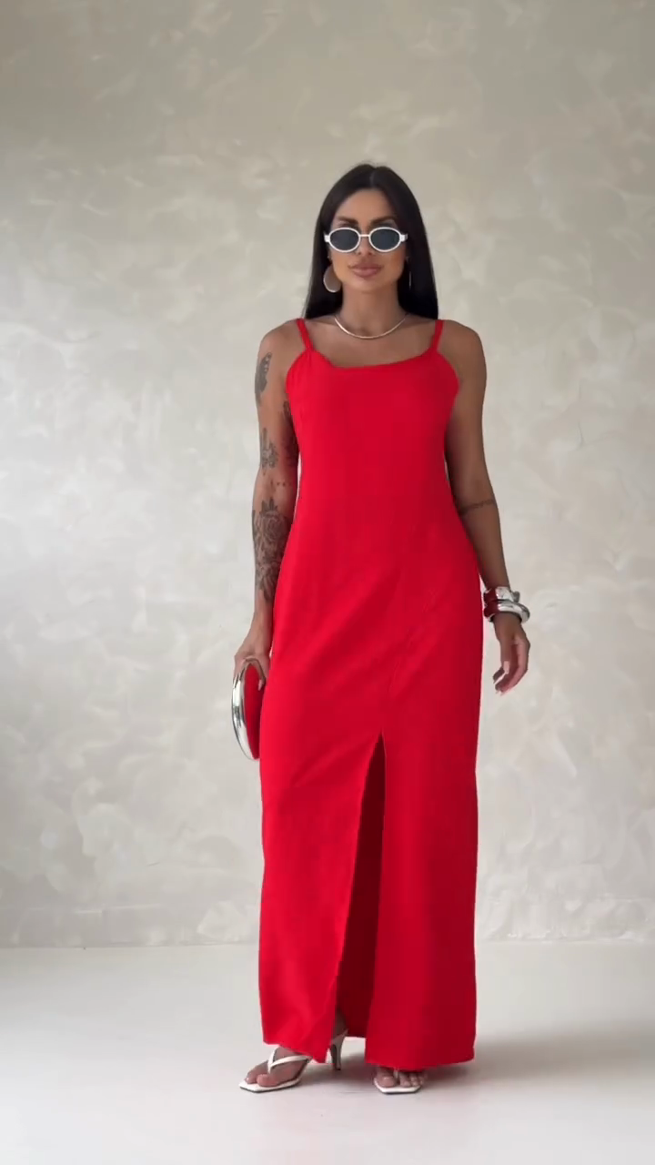 Solid color sleeveless spaghetti strap maxi dress-Mesadic