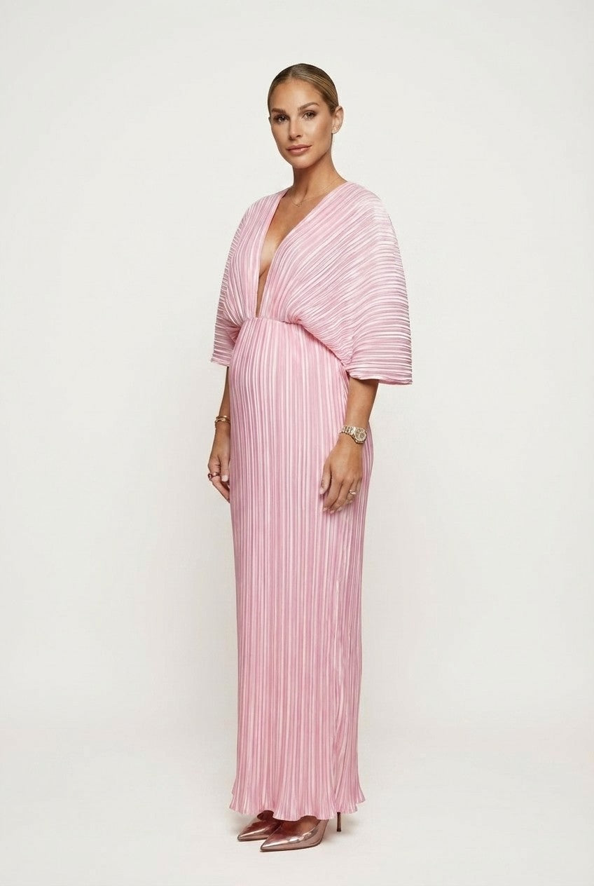 Pink Pleated Plissé Maxi Dress