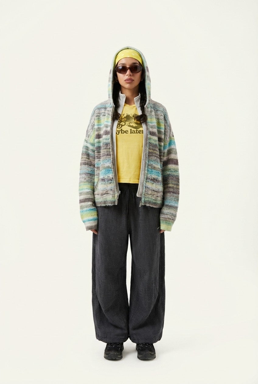 Space Dye Chunky Knit Zip-Up Hoodie Relaxed Cardigan