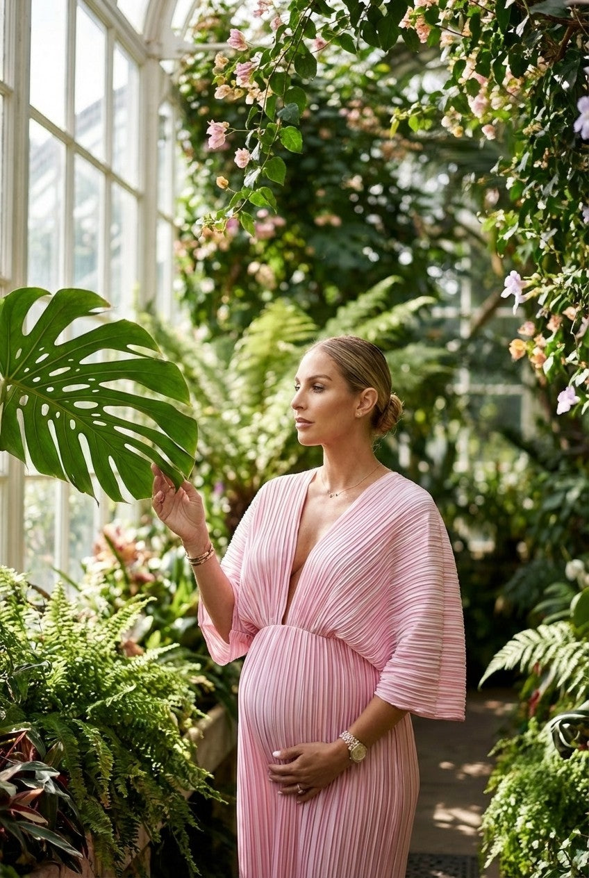 Pink Pleated Plissé Maxi Dress