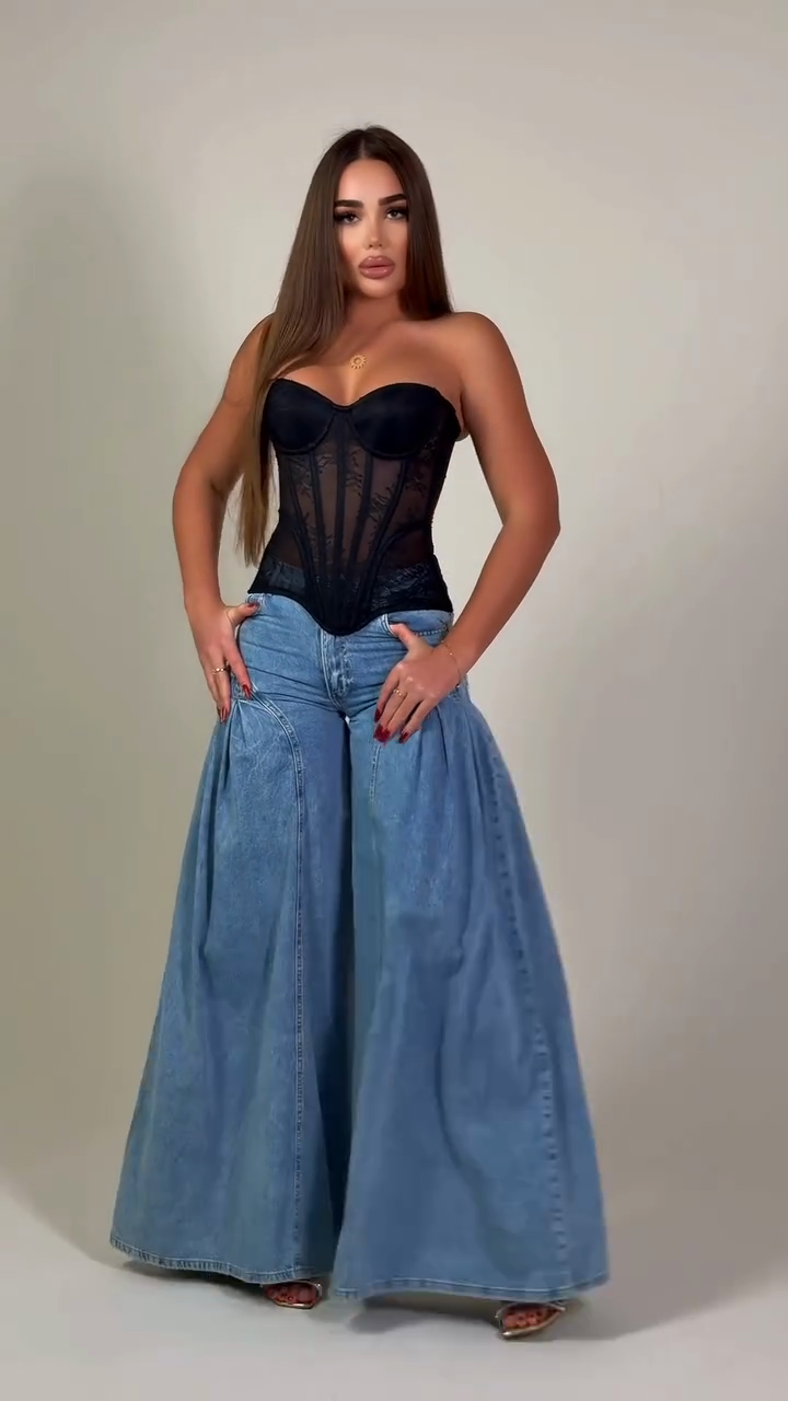 Light-colored washed extra-wide-leg lantern pants-Mesadic