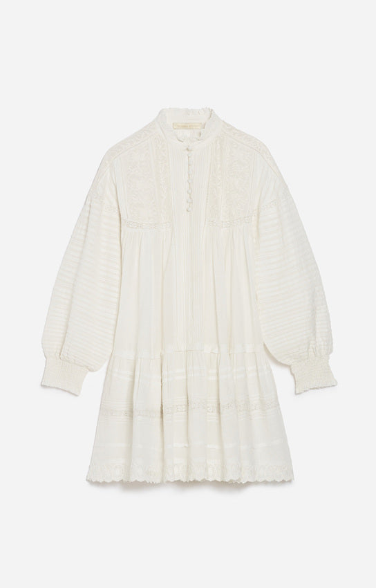 White Bohemian-style embroidered mini dress-Mesadic