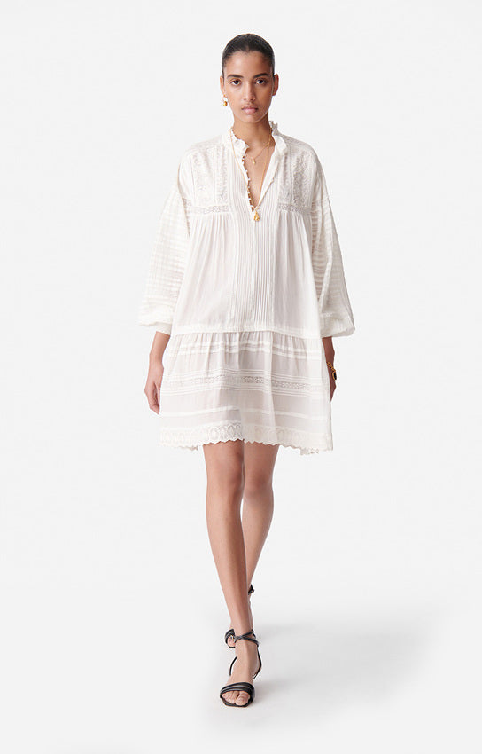 White Bohemian-style embroidered mini dress-Mesadic