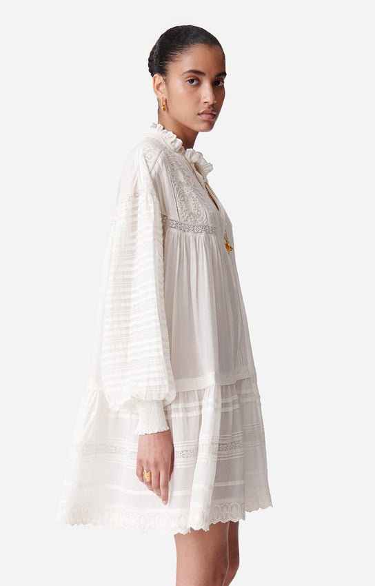 White Bohemian-style embroidered mini dress-Mesadic