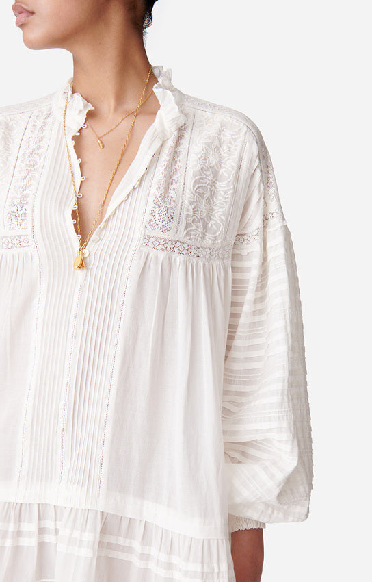 White Bohemian-style embroidered mini dress-Mesadic