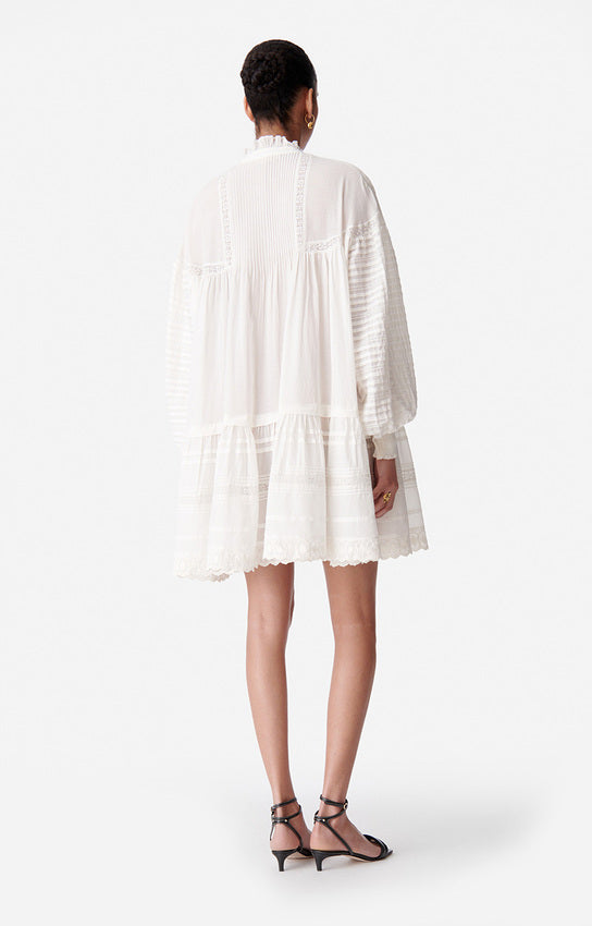 White Bohemian-style embroidered mini dress-Mesadic
