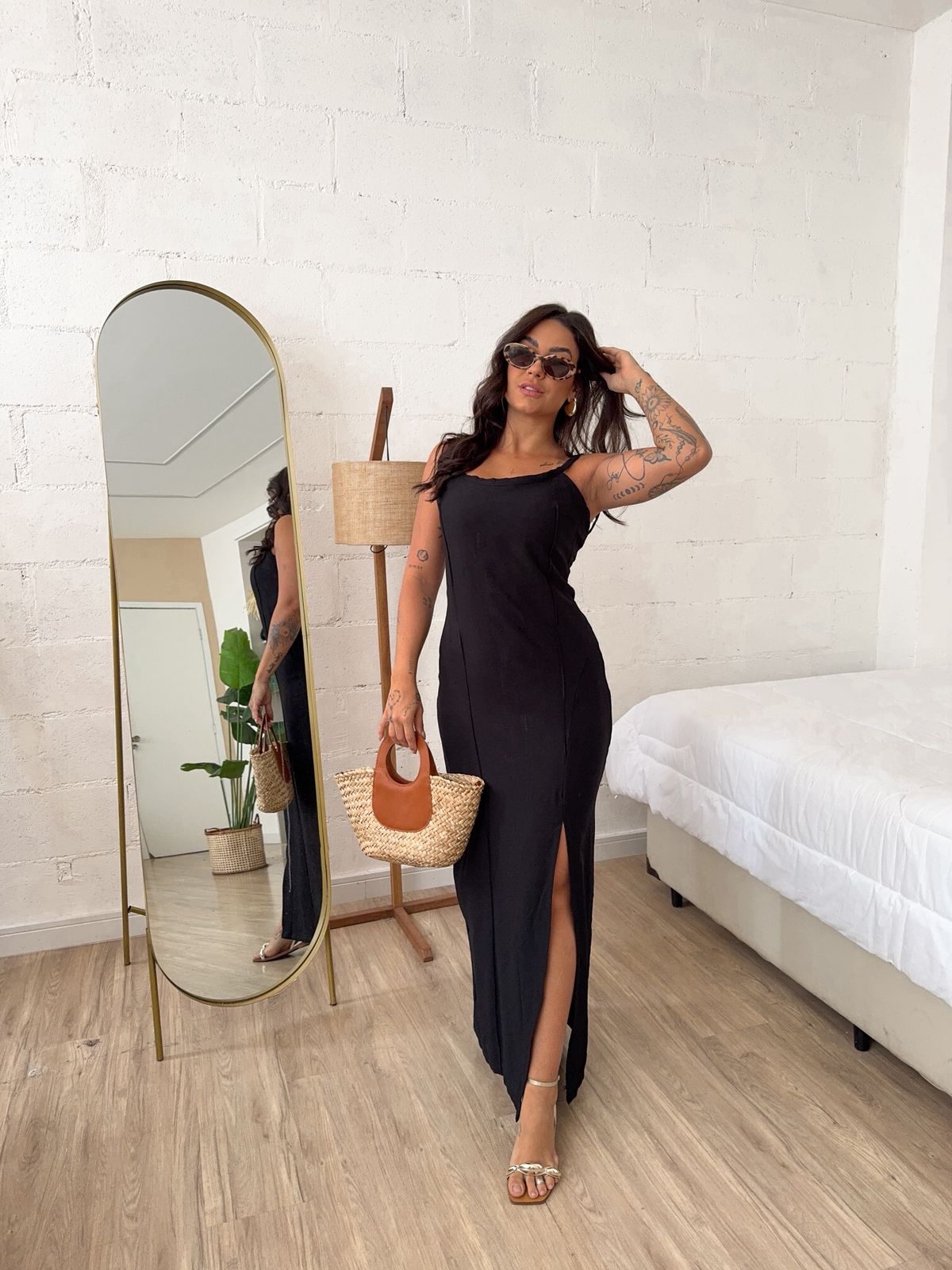 Solid color sleeveless spaghetti strap maxi dress-Mesadic