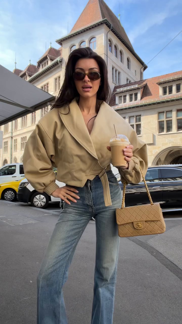 Faux Leather Wrap Jacket Cropped Belted Chic Outerwear