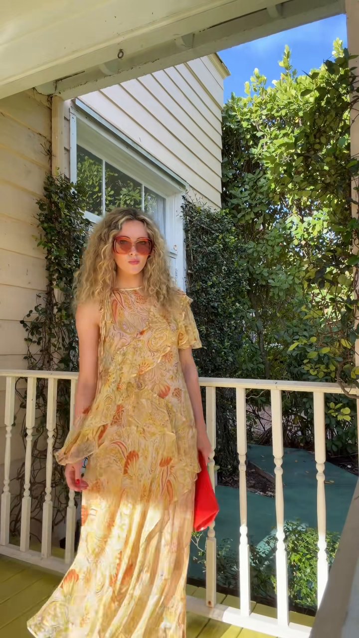 Golden Muse Ruffle Maxi Dress