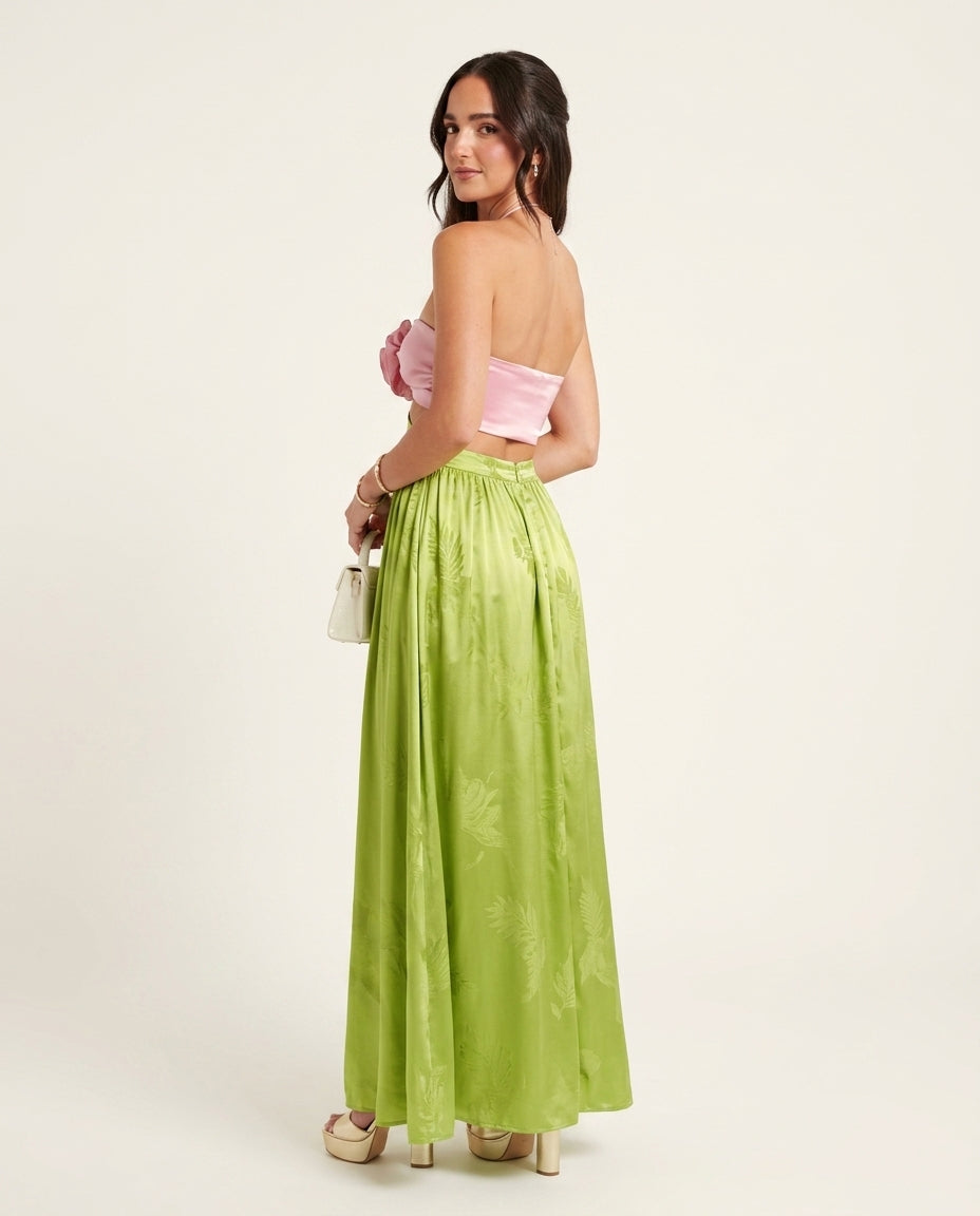 Pink Eyelet Strapless Maxi Dress "Marina" Pink Maxi Dress with Relaxed Fit silhouette and Textured texture, side or back garment view for Rooftop Brunch, a London dinner reservation, Euro Chic Premium