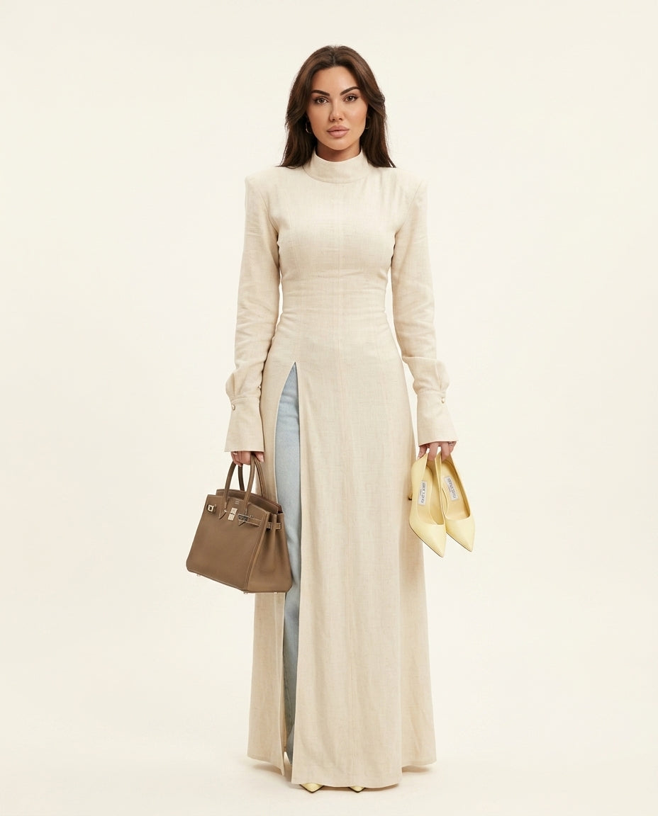 Blue Eyelet V-Neck Maxi Dress "Serena" Blue Maxi Dress with Relaxed Fit silhouette and Textured texture, clean studio product view for Wedding Guest, Coffee in Marais, Euro Chic Premium