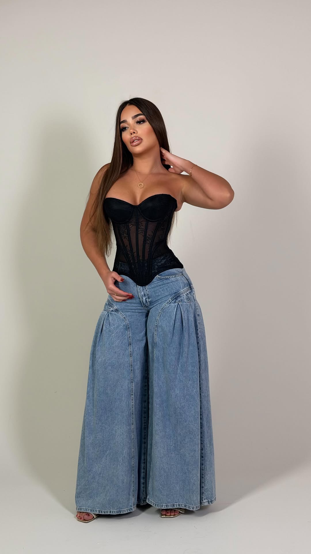 Light-colored washed extra-wide-leg lantern pants-Mesadic