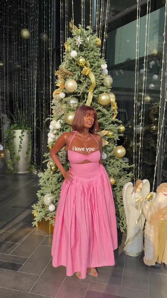 Women's White Cotton Halter Cut-Out Midi Dress Flowy Summer Vibe