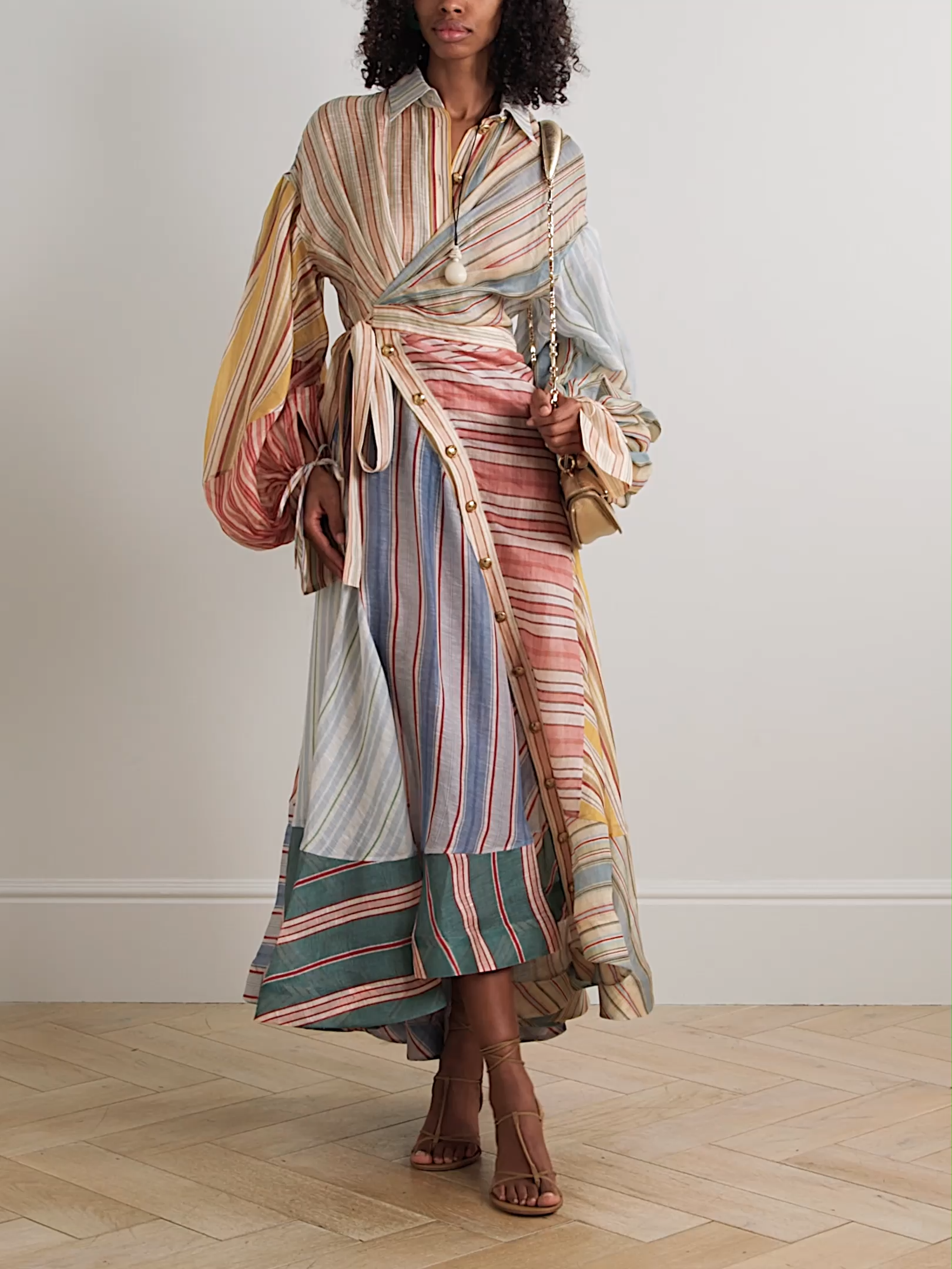 Striped Linen Wrap Dress