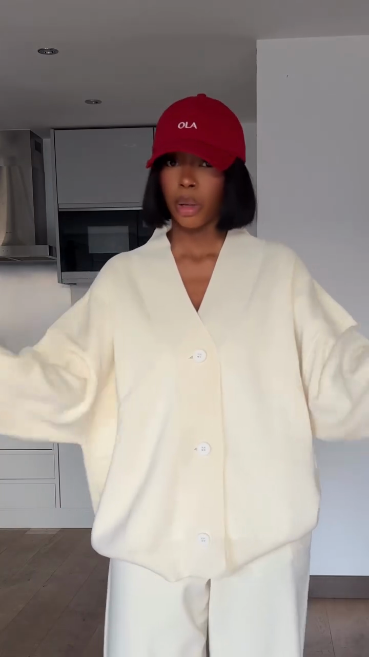 Ivory loose-fitting knit sweater and wide-leg pants set-Mesadic