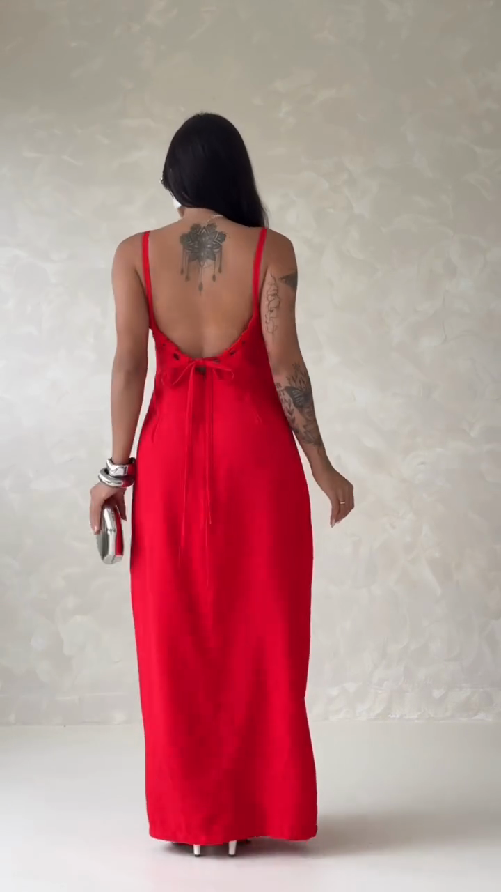 Solid color sleeveless spaghetti strap maxi dress-Mesadic