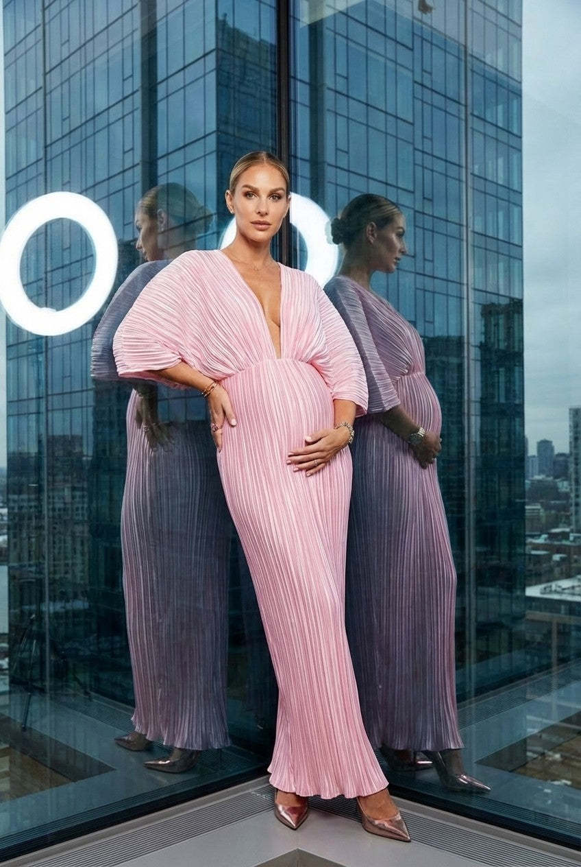 Pink Pleated Plissé Maxi Dress