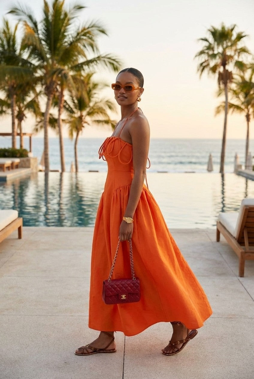 Valora Sculptural Halter Midi Dress