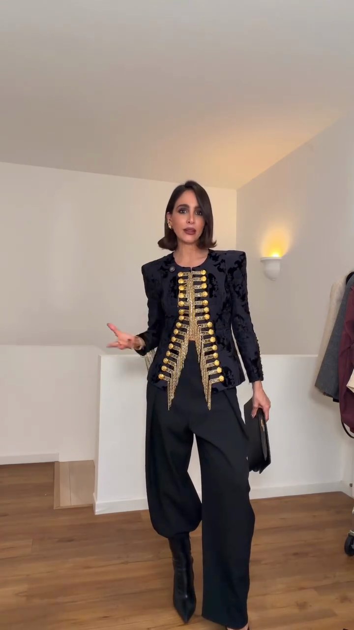 Black velvet military-style embellished suit jacket-Mesadic