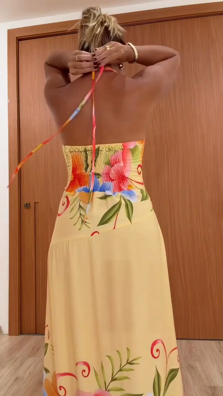 Bright yellow hand-painted floral dress-Mesadic