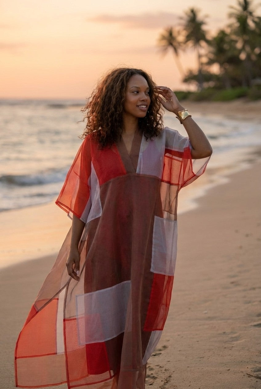 Solara Sheer Colorblock Resort Cover-Up Dress