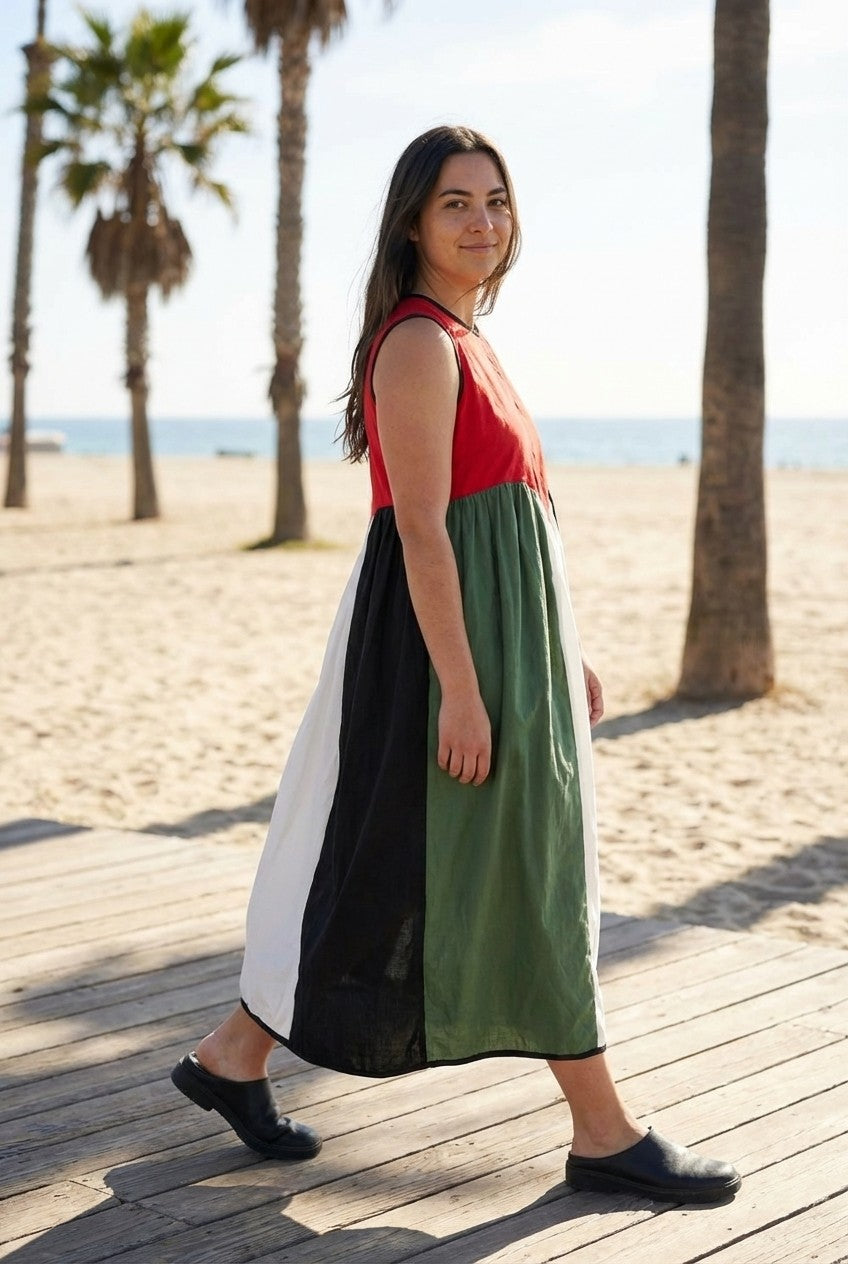 Lightweight Sleeveless Color Block Midi Dress
