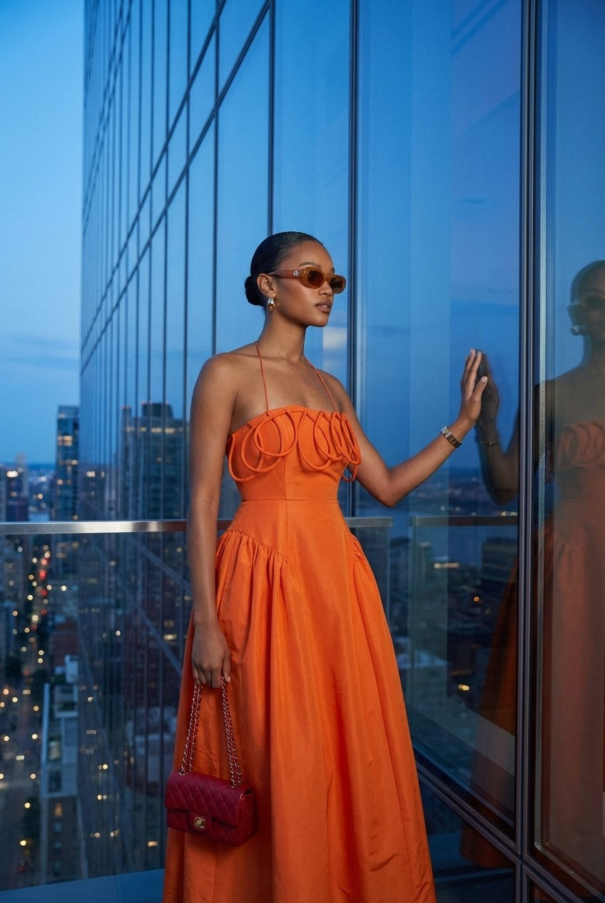 Valora Sculptural Halter Midi Dress