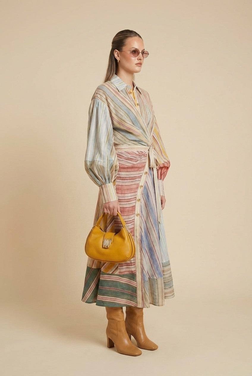 Striped Linen Wrap Dress
