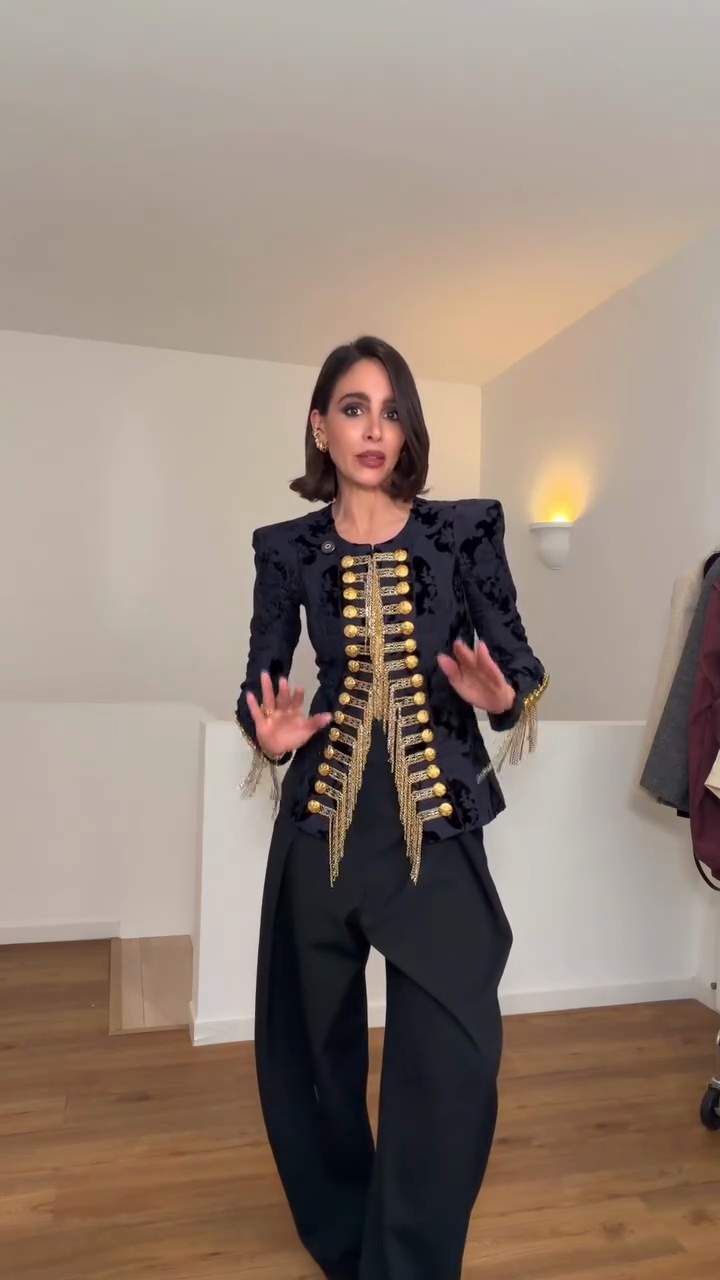 Black velvet military-style embellished suit jacket-Mesadic