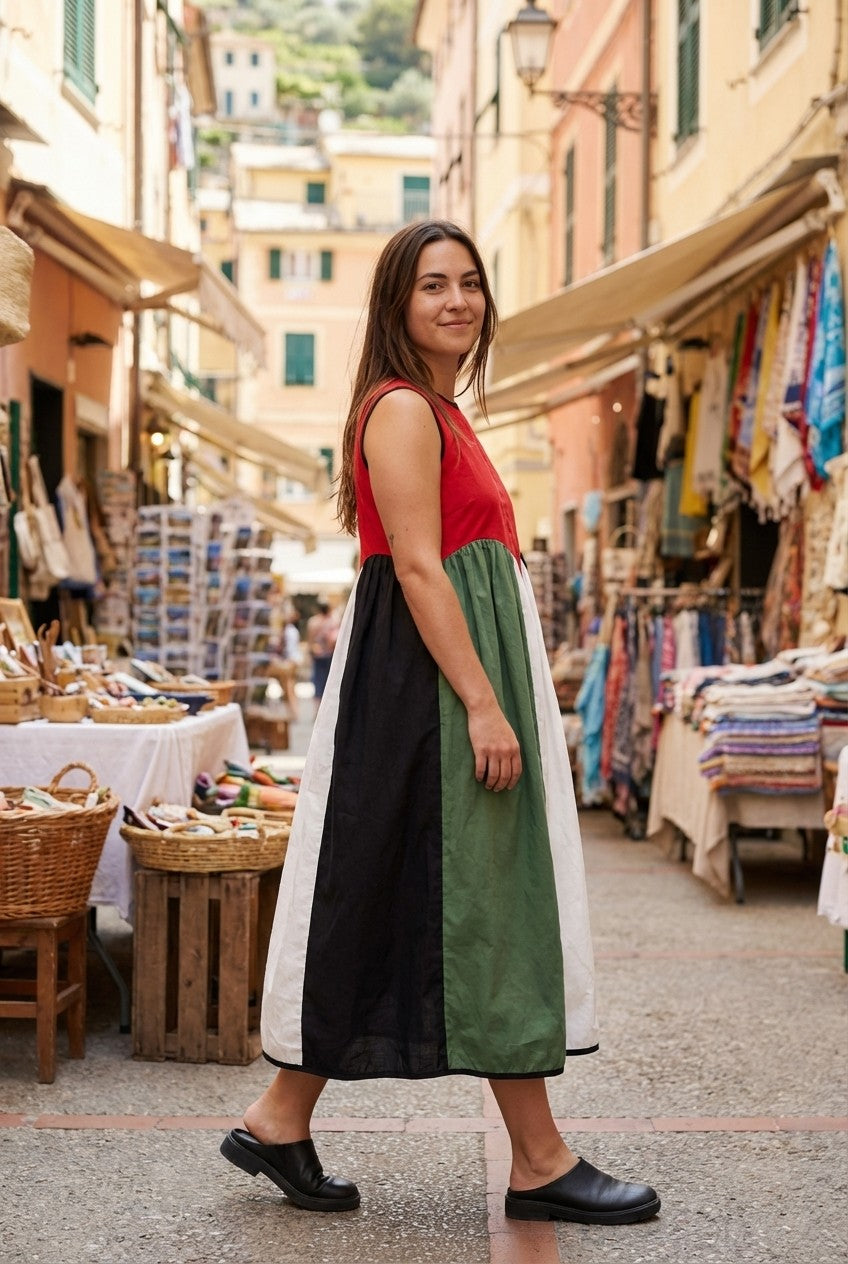 Lightweight Sleeveless Color Block Midi Dress